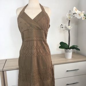 NEXT Brown Khaki Embroidered Midi Dress